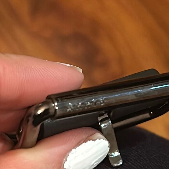 Akris black belt trapezoid stretch belt with leather s/m - Picture 7 of 8